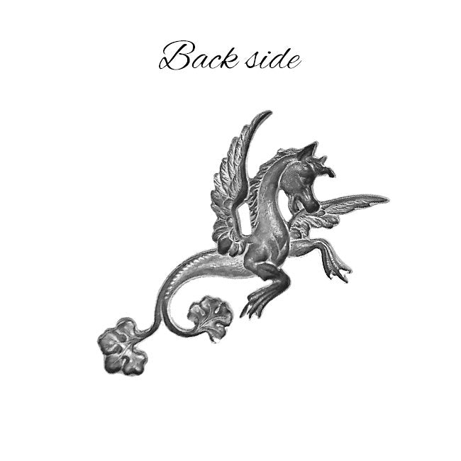 Mythical Winged Seahorse Stamping - Antiqued Silver Ox - Victorian Style Mythological Metal Embellishment Jewelry Component - 1 Piece - Left