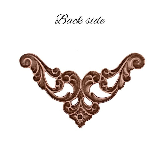 Filigree Corners with Flourish and Flower Pattern - Antiqued Copper Ox - 4 Pieces - Steampunk Scrapbooking Corners - Jewelry Victorian Style