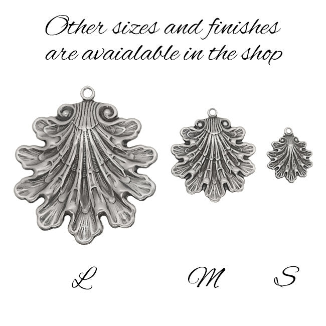 Antique Silver Ox Seashell Charms - 4 Pieces - Small Size - Fantasy Whimsical Mermaid Sea shell Ocean Beach Themed Jewelry Supplies