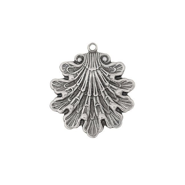 Antique Silver Ox Seashell Pendants - 2 Pieces Medium Size - Fantasy Whimsical Mermaid Ocean Beach Themed Jewelry Supplies