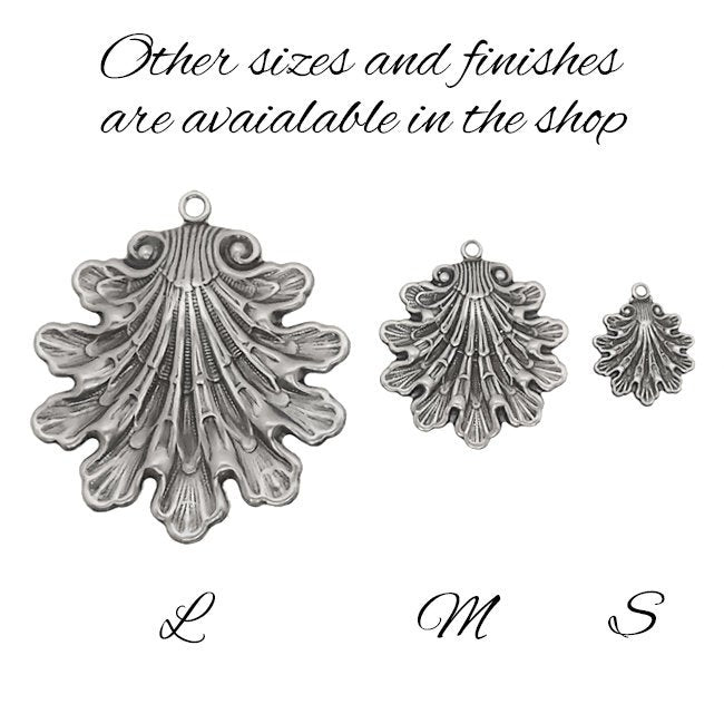 Antique Silver Ox Seashell Pendants - 2 Pieces Medium Size - Fantasy Whimsical Mermaid Ocean Beach Themed Jewelry Supplies