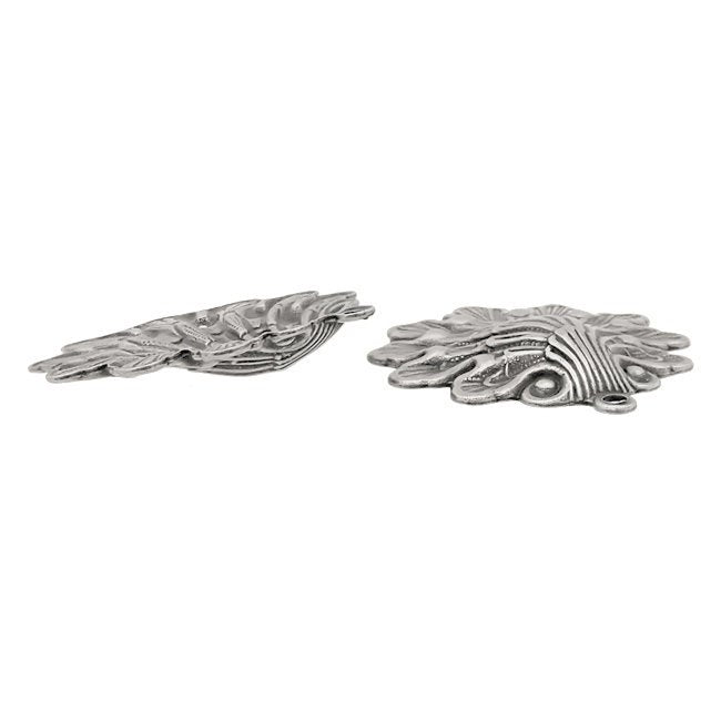 Antique Silver Ox Seashell Pendants - 2 Pieces Medium Size - Fantasy Whimsical Mermaid Ocean Beach Themed Jewelry Supplies