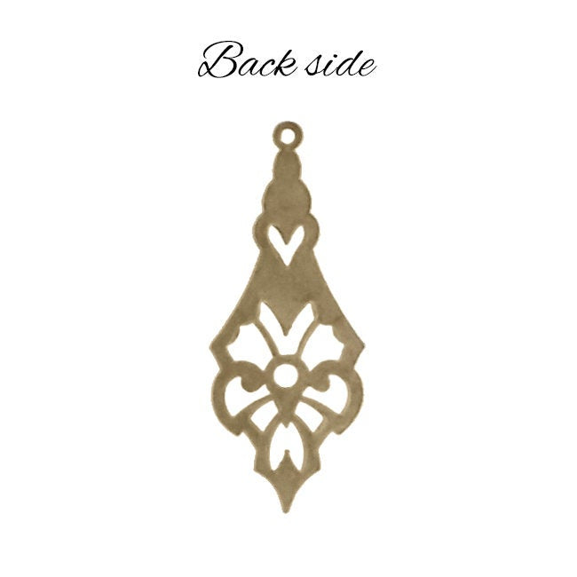 Art Deco Pendant Drops - Antiqued Brass Ox Pendants with Round Stone Setting - 2 Pieces - Solid, High Quality European Made Brass