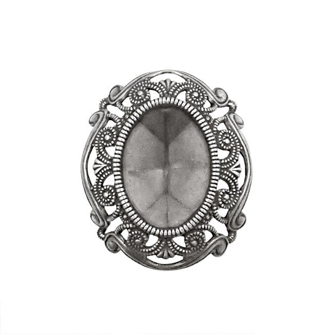 Filigree Setting for 18x13mm Oval Stones - 1 Piece European Made Antiqued Silver Ox - For Fully Faceted 4120 Fancy Rhinestones