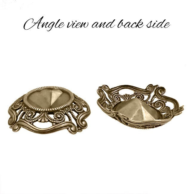 Filigree Setting for 18x13mm Oval Stones - 1 Piece European Made Antiqued Brass Bronze Ox for Fully Faceted 4120 Fancy Rhinestones
