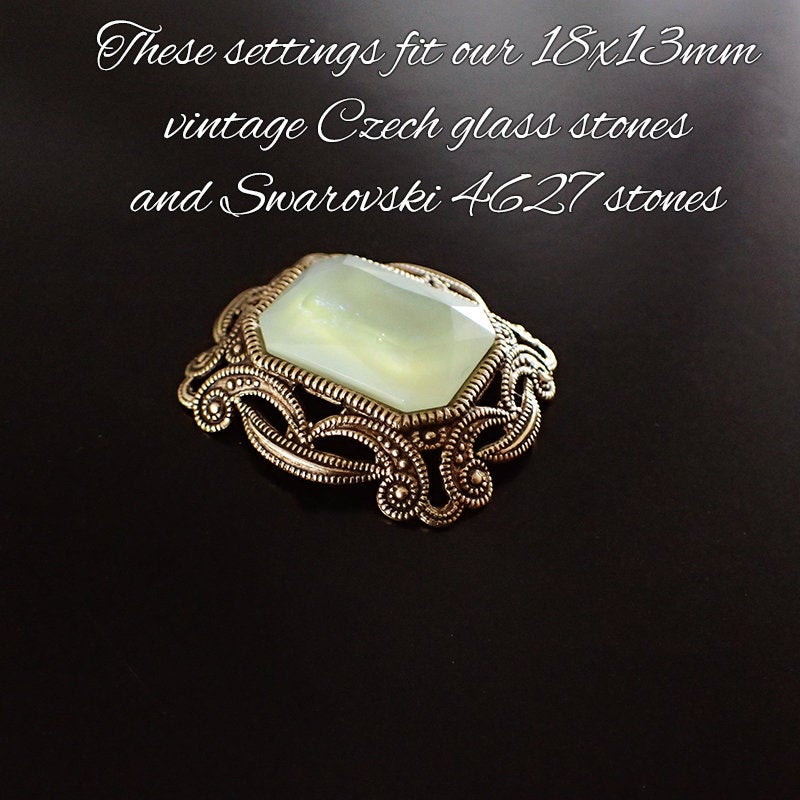 Filigree Setting for 18x13mm Octagon Stones - 1 Piece European Made Antiqued Brass Bronze Ox for Fully Faceted Fancy Rhinestones