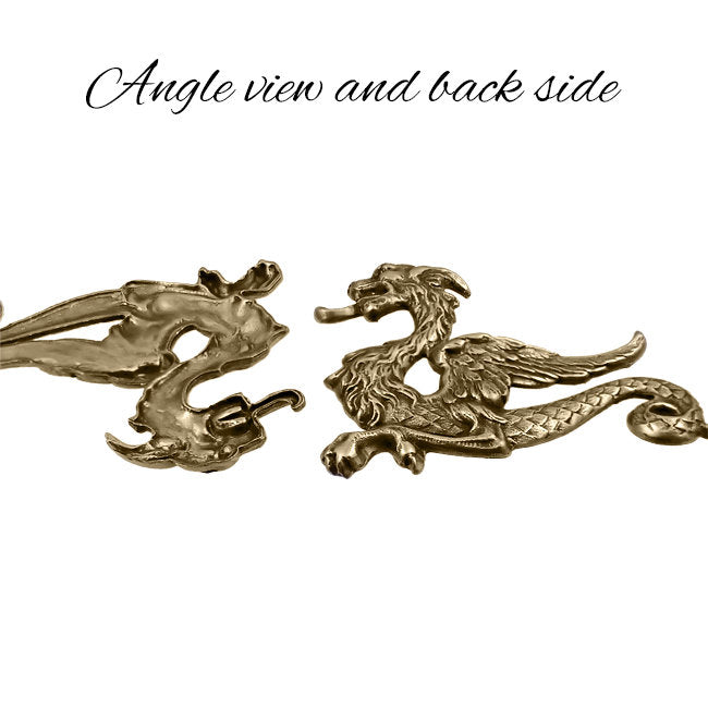 Mythical Winged Dragon Stamping - Antiqued Brass Ox - Victorian Style Serpant Metal Embellishment or Jewelry Component - 1 Piece - Left