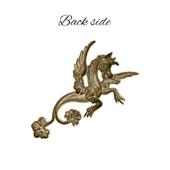 Mythical Winged Seahorse Stamping - Antiqued Brass Ox - Victorian Style Mythological Metal Embellishment Jewelry Component - 1 Piece - Left
