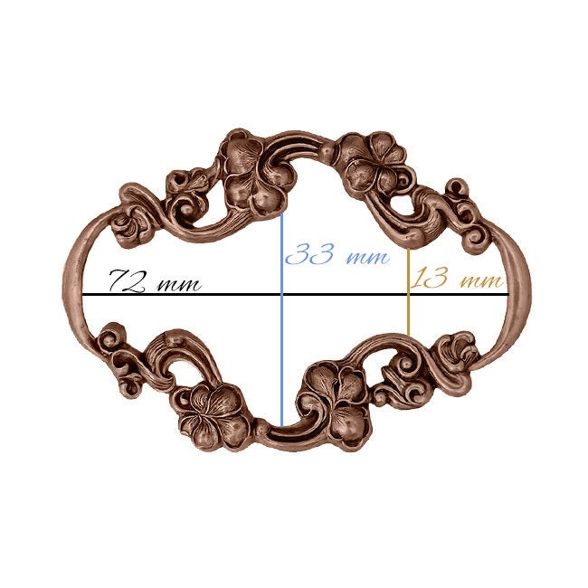 Large Art Nouveau Frame with Flourish Floral Pattern - Shabby Antiqued Copper Ox Vintage Style Scrapbooking Frame - Jewelry Brooch Findings