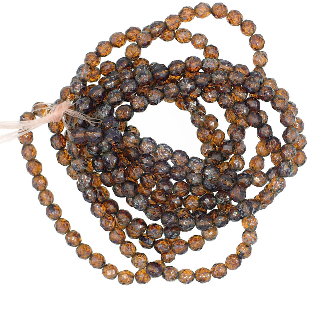 8mm Smoky Topaz Metallic Picasso Fire Polished Czech Glass Beads - 30 Pieces - Rustic Mottled Finish for Jewelry Making - 8 mm