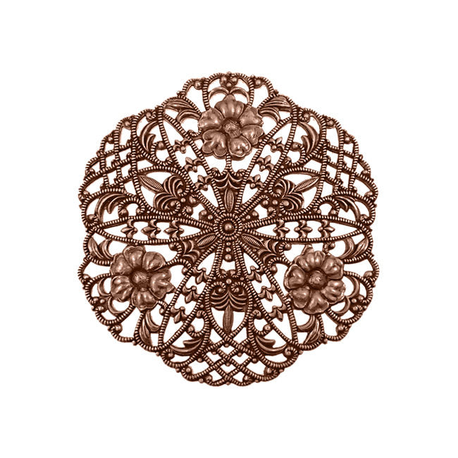 Large Lacy Round Filigree with Floral Designs, Lattice, and Flourishes -  High Quality European Brass - Rare - Antiqued Copper Ox - 1 Piece