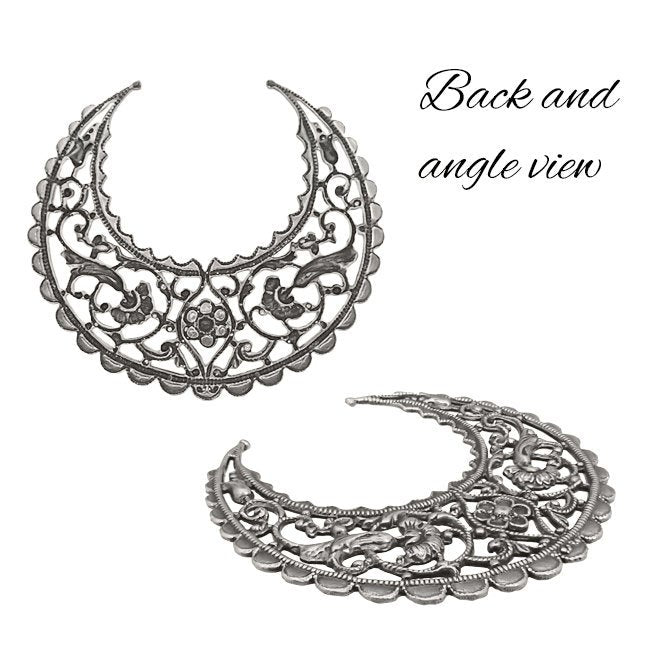 Medium Lacy Floral Hoop Filigree - Antiqued Silver Ox Intricate Flourish Details Nickel Free - 1 Piece - High Quality European Plated Brass