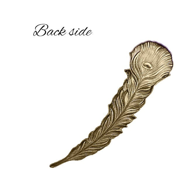 Large Peacock Feather Stamping - Antiqued Brass Ox - Scrapbooking Metal Embellishment or Jewelry Making Base - 1 Piece Left - USA Made