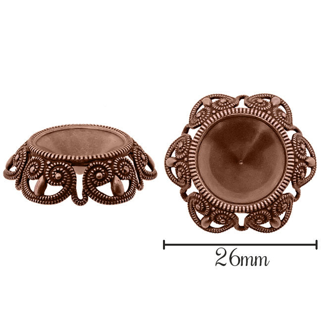 Filigree Setting for 14mm Rivoli Stones - 1 Piece European German Made Antiqued Copper Ox - For Pointed Back Swarovski 1122 Vintage Style