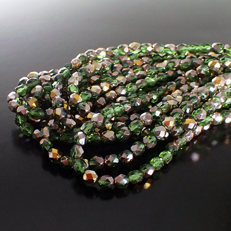 Grass Green Capri Gold - Czech Fire Polished Glass Beads - 6mm Beads 50 Pieces