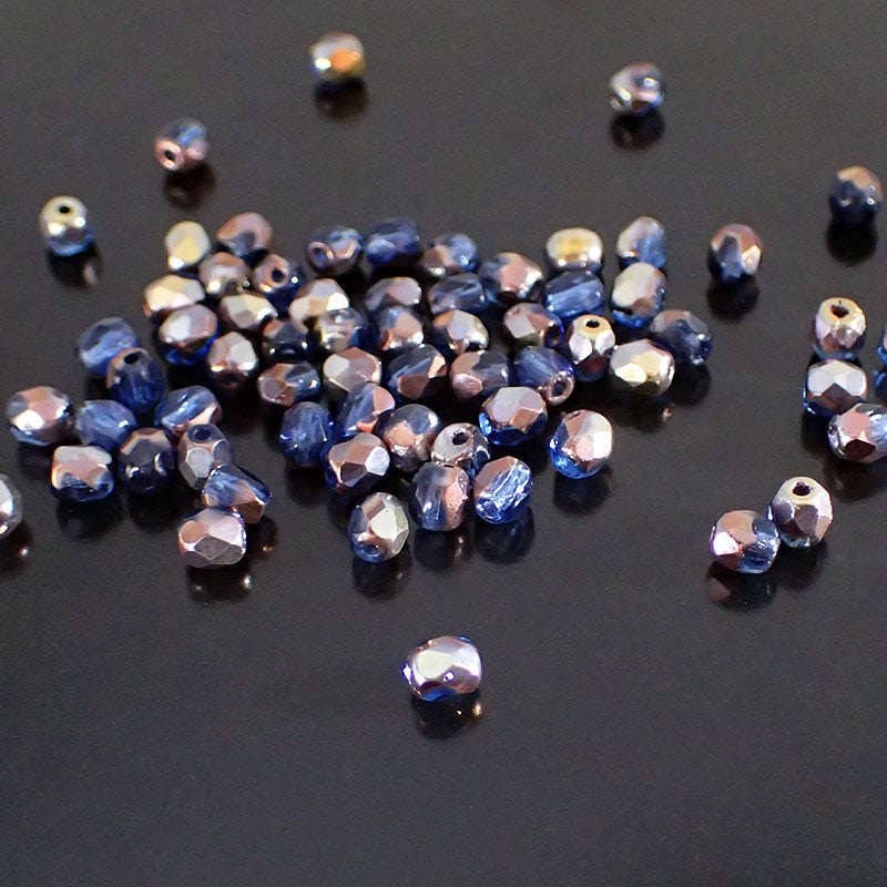 Sapphire Blue Capri Gold - Czech Fire Polished Glass Beads - 4mm Beads 100 Pieces