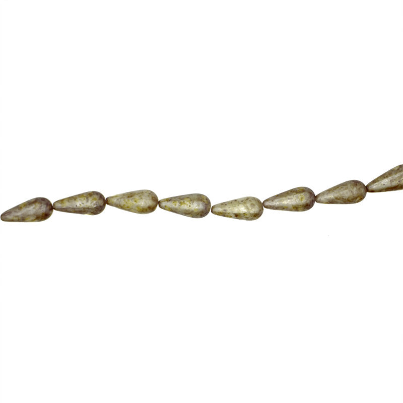 Antique Green Patina Smooth Pear Teardrop Beads - Rustic Boho Czech Pressed Glass Beads - 20 x 9 mm Drop Beads - 10 Pieces