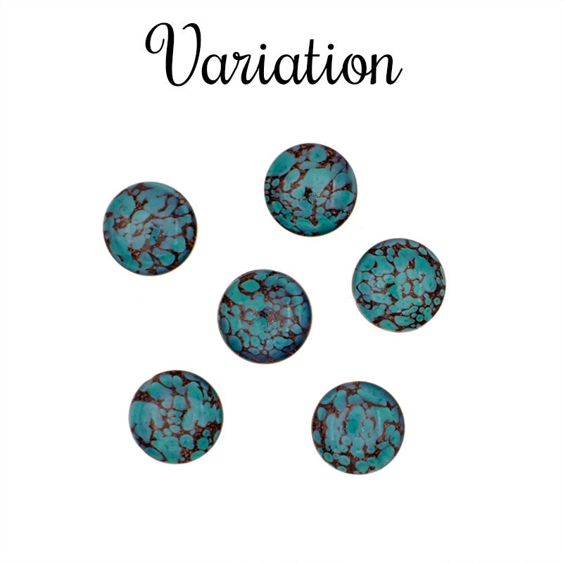 Turquoise and Black Goldstone Handmade Czech Glass Cabochons - Teal Blue Green with Metallic Specks - 25mm Round Flat Back - 1 Piece