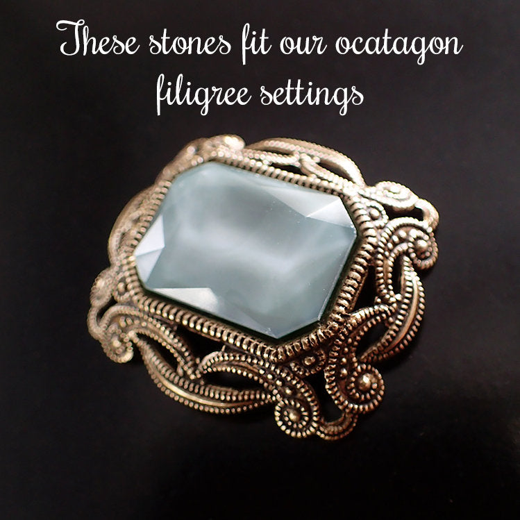 Water Effect Czech Glass Faceted Fancy Stone - Seafoam Grey Green - Rare Handmade 18 x 13 mm Octagon - 1 Piece