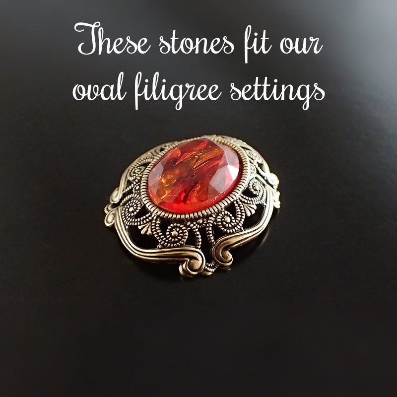 Fire Opal with Silver Foil Handmade Czech Glass Faceted Stones - 1 Piece - 18x13mm - Red and Yellow Topaz Doublet Fancy Stone