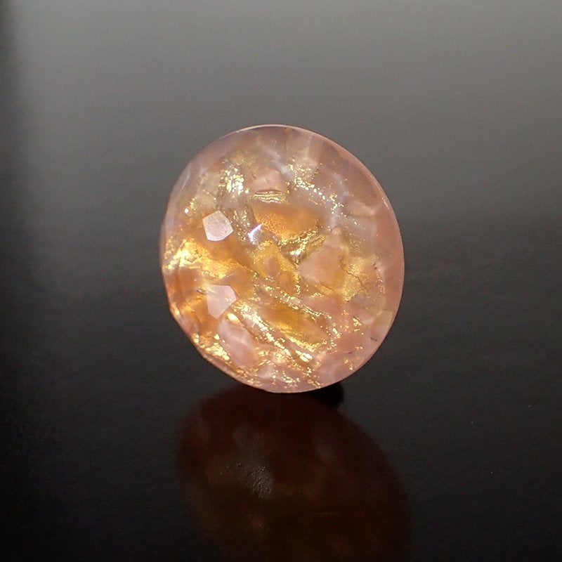 Peach Handmade Czech Glass Flat Back Stones - Faux Opal with Real Silver Foil - 16mm Round Faceted Stone - 1 Piece