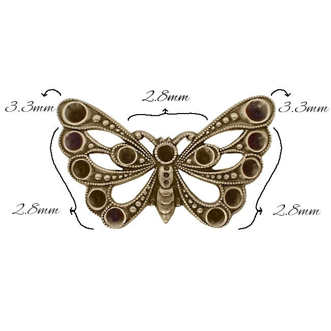 Butterfly Shaped Multi-Stone Chaton Setting Antiqued Brass Ox - Setting for Small Pointed Back Rhinestones - Nickel Free - 2 Pieces
