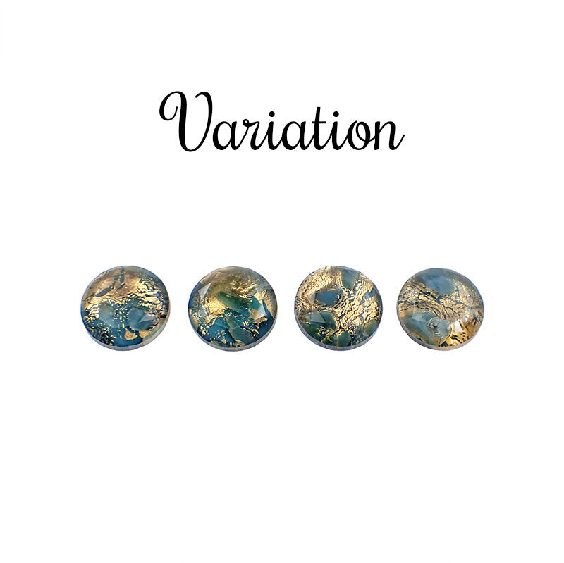 Czech Glass Stones - 10mm Teal Gold Foil