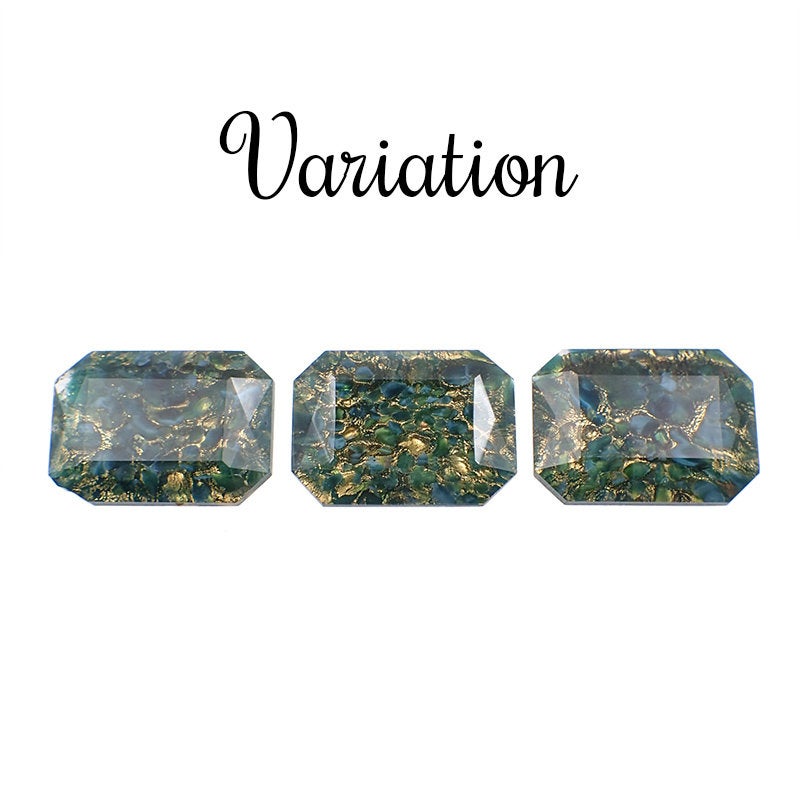 Czech Glass Stone - 25x18mm Octagon - Teal and Gold