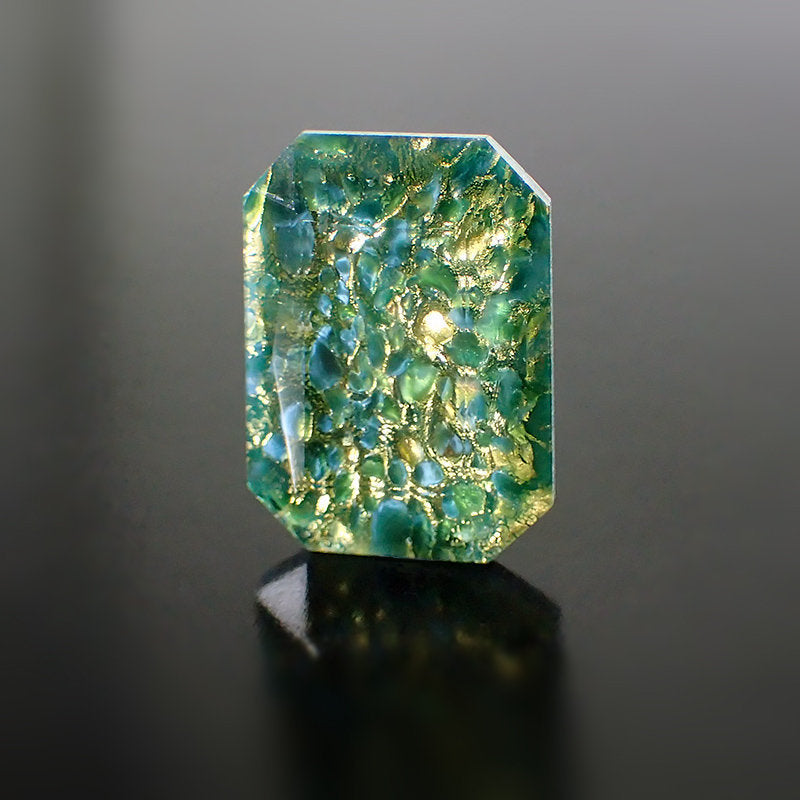 Czech Glass Stone - 25x18mm Octagon - Teal and Gold