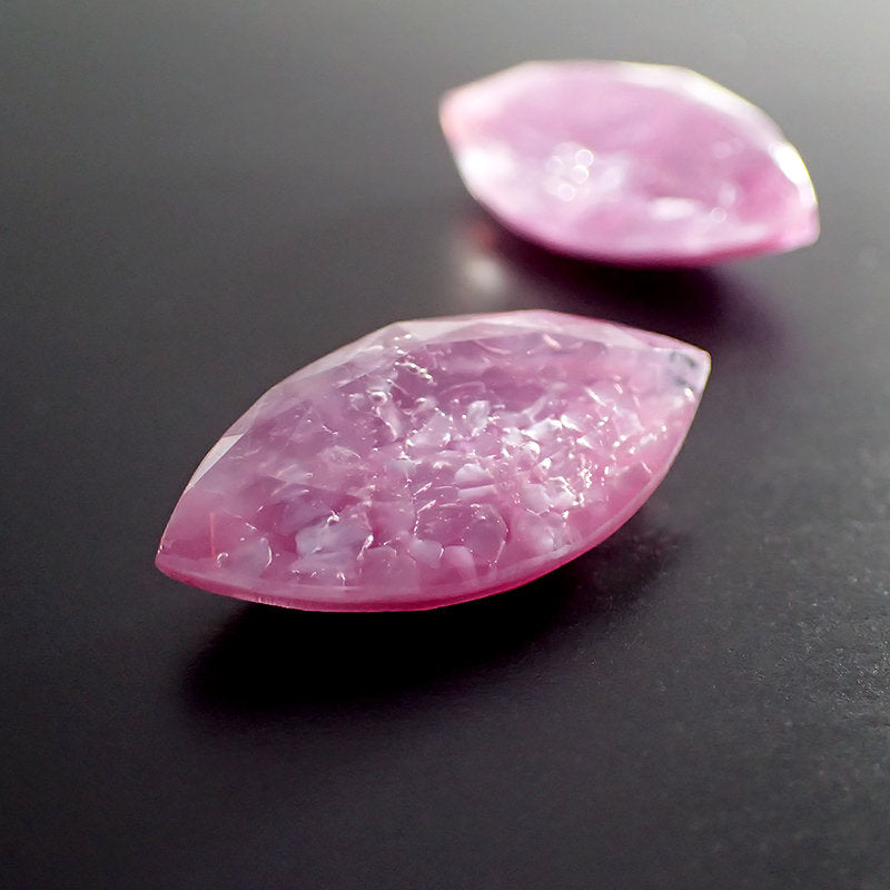 Pink Silk Matrix Navette Doublet - Rare Handmade Czech Glass Faceted Fancy Stone - 24 x 12 mm Rose Pink - 1 Piece