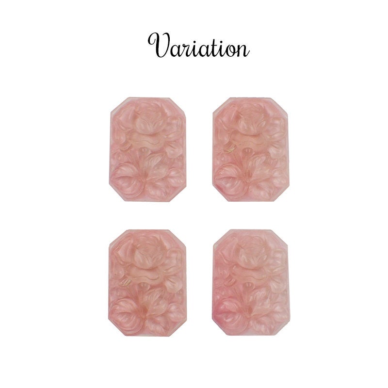 Peach Pink Octagon Shaped Cameo with Rose - Rare Handmade Czech Glass Flat Back Cabochon Embellishments - Water Effect - 1 Piece