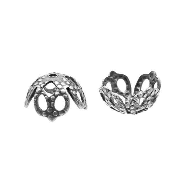 Antiqued Silver Ox Filigree Bead Caps - 12 Pieces - Vintage Style Jewelry Making Supplies and Findings