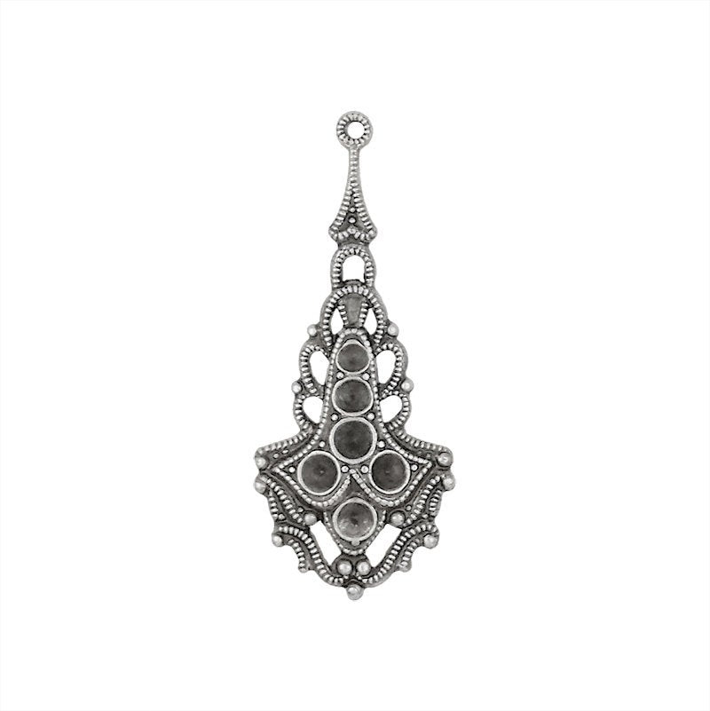 Multi-Stone Chaton Setting Antiqued Silver Ox - Victorian Gothic Style Pendant for Small Pointed Back Rhinestones - Nickel Free - 2 Pieces