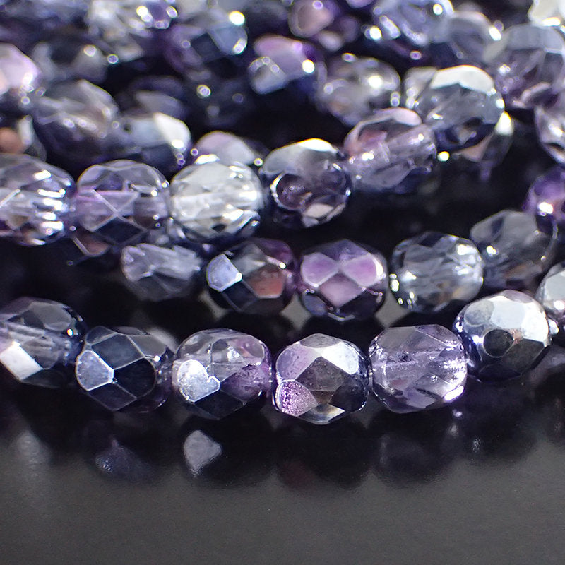 Metallic Purple Half Coat Czech Fire Polished Glass Beads - 6mm Beads 50 Pieces