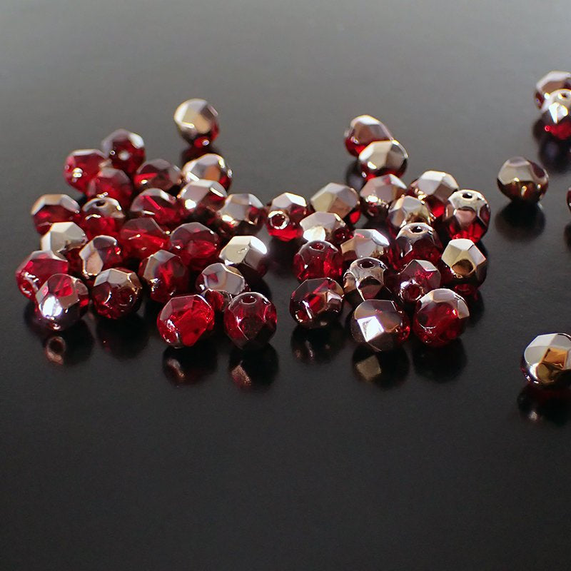Ruby Red Capri Gold - Czech Fire Polished Glass Beads - 6mm Beads 50 Pieces
