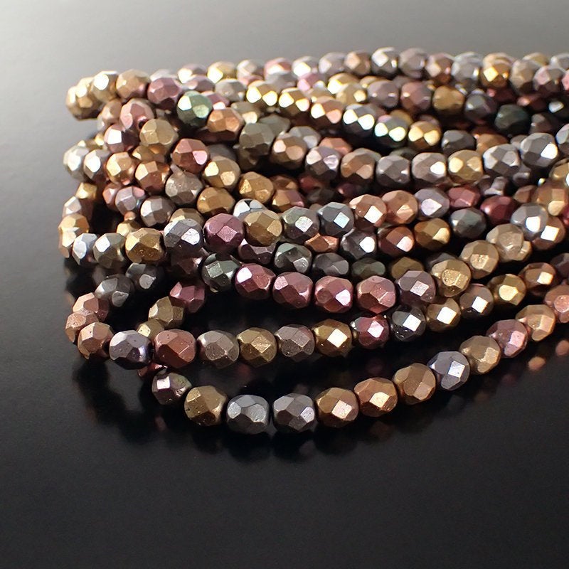 Matte Autumn Metallic Iris - Czech Fire Polished Glass Beads - 6mm Beads 50 Pieces