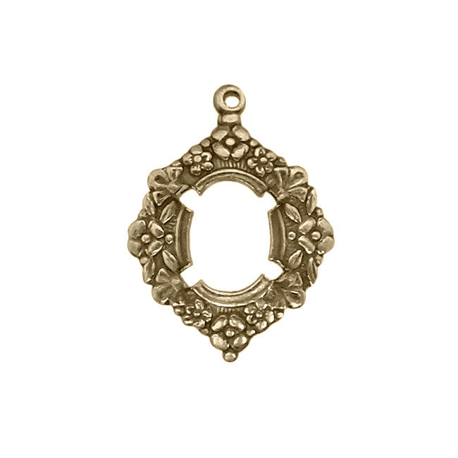 Floral Pronged Settings for 10x8mm Flat Back Stones and Cabochons - Antiqued Brass Ox with Prongs and Loop - Nickel Free - 2 Pieces