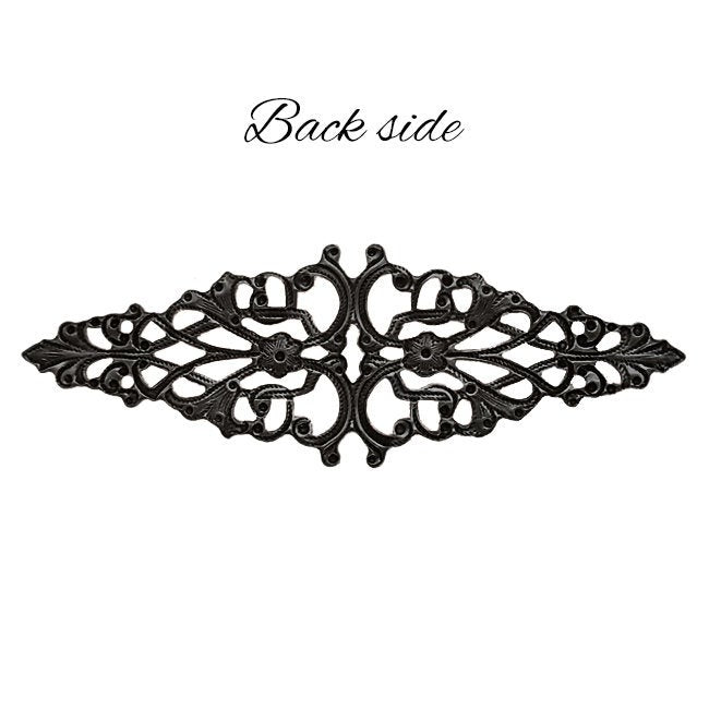 Floral Filigree Bar Stamping - Vintage Victorian Style Antique Black Ox Finger Ring Base - Renaissance Steampunk Jewelry Supply - 2 Pieces