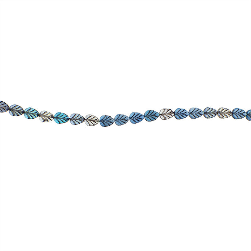 Blue Mix Leaf Beads with Black Wash - Artisan Czech Pressed Glass - Pressed Nature Beads - 10x8mm 10mm Assorted Colors - 15 Pieces