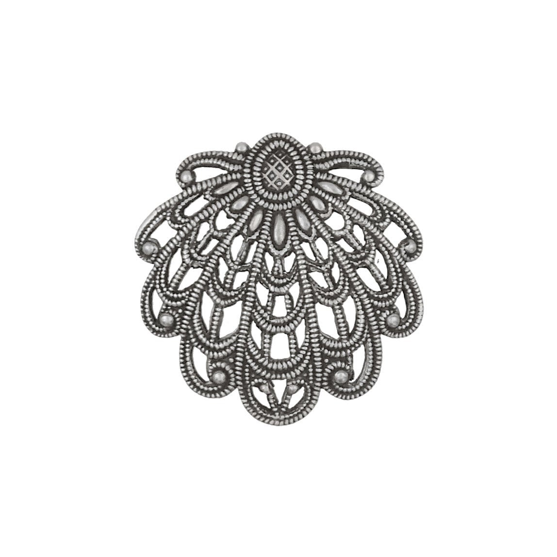 Lacy Sea Shell Shaped Filigree - Antiqued Silver Ox - Intricate Detail Dapt - Vintage Style - 1 Piece - High Quality European Brass
