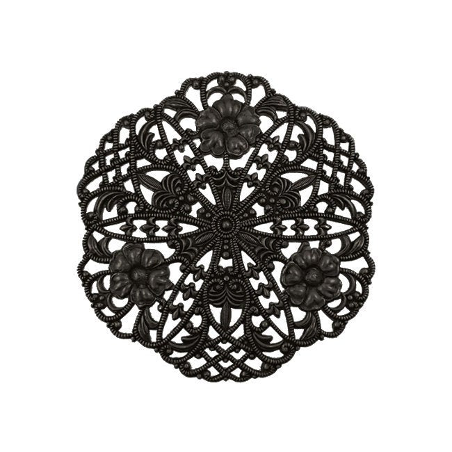 Antique Black Ox Large Lacy Round Filigree with Floral Designs, Lattice, and Flourishes -  High Quality European Brass - Rare - 1 Piece