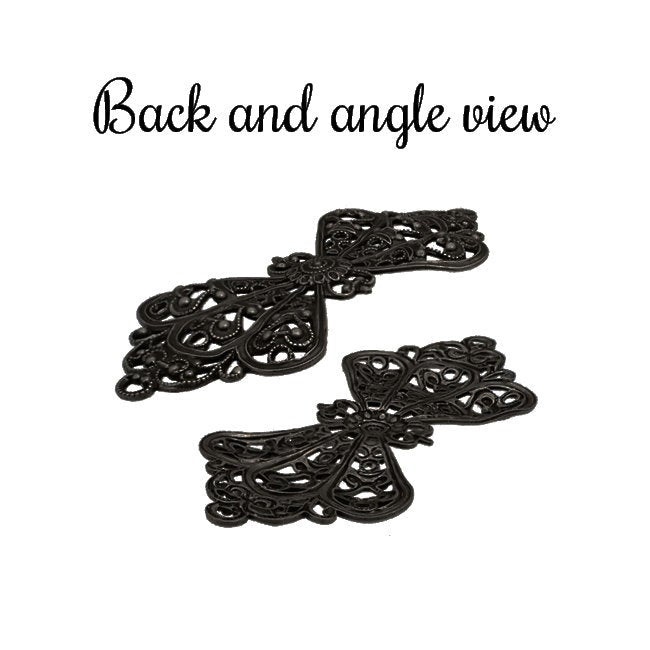 Antique Black Ox Lacy Victorian Bow Filigree Connectors - Intricate Detail Nickel Free - 1 Piece - High Quality European Brass