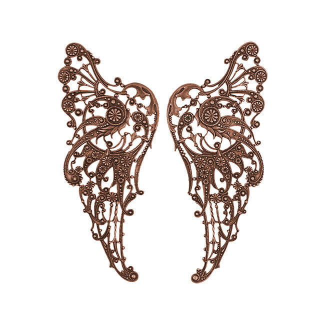Large Victorian Steampunk Wing Filigrees - 1 Pair - Antiqued Copper Ox - Intricate Detail Dapt - Rare High Quality European Brass