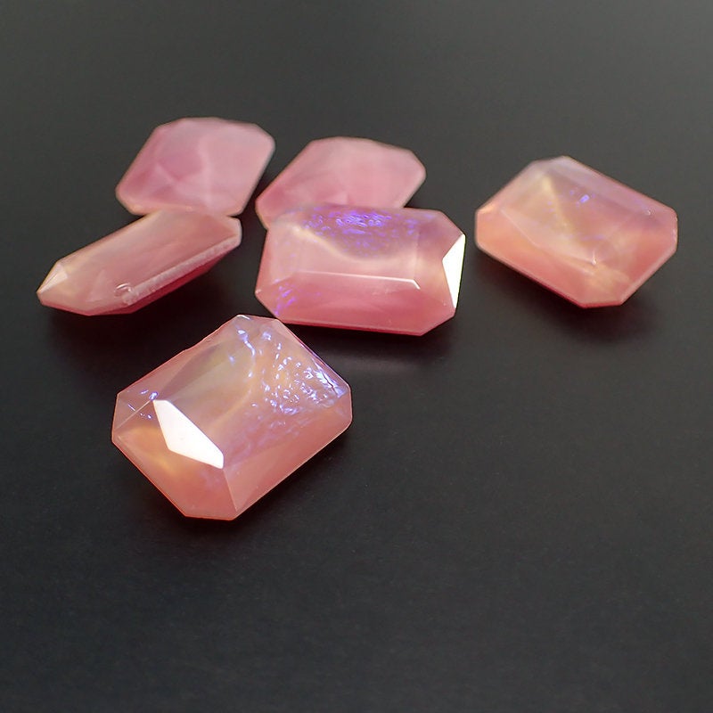 Moonstone Pink and Peach with Blue Dragon Breath Octagon Fancy Stone with Faceted Top - Rare Handmade Czech Glass - 18x13mm - 1 Piece