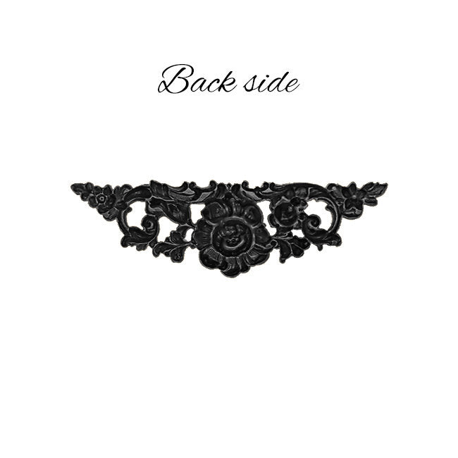 Medium Floral Stamping - Antique Black Ox - Victorian Art Nouveau Flourish Scrapbooking Metal Embellishment or Jewelry Base - 1 Piece