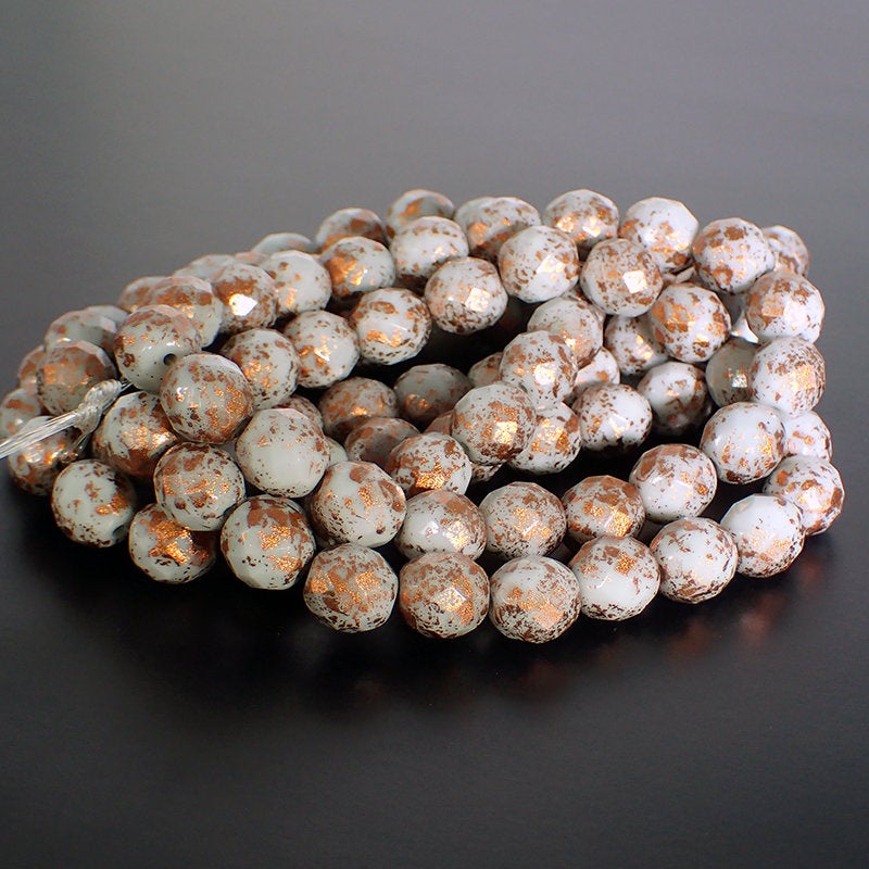 Opaque Gray Metallic Copper Rain Czech Fire Polished Round Glass Beads - 10mm Beads - 10 Pieces