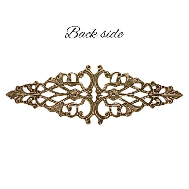 Floral Filigree Bar Stamping - Vintage Victorian Style Antiqued Brass Ox Finger Ring Base - Renaissance Steampunk Jewelry Supply - 2 Pieces