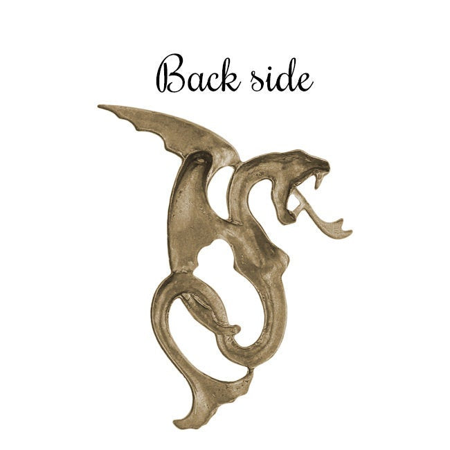 Mythical Winged Serpent Creature Stamping - Antiqued Brass Ox - Victorian Style Metal Embellishment or Jewelry Component - 1 Piece - Left