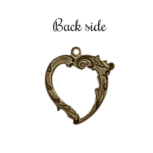 Heart Pendant with Art Nouveau Details and Open Middle - Antiqued Brass Ox Vintage Style Jewelry Making Supplies