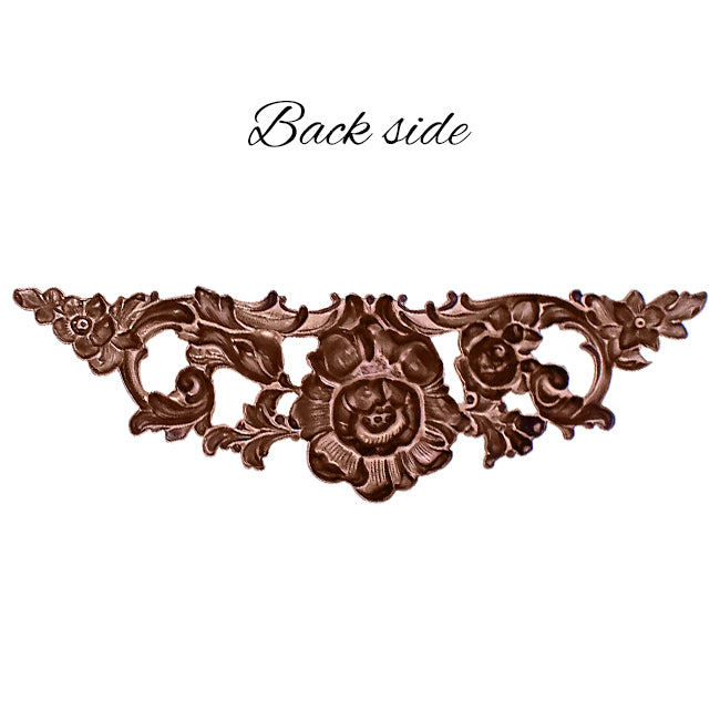 Large Floral Stamping - Antiqued Copper Ox - Victorian Art Nouveau Flourish Scrapbooking Metal Embellishment Jewelry Making Base - 1 Piece
